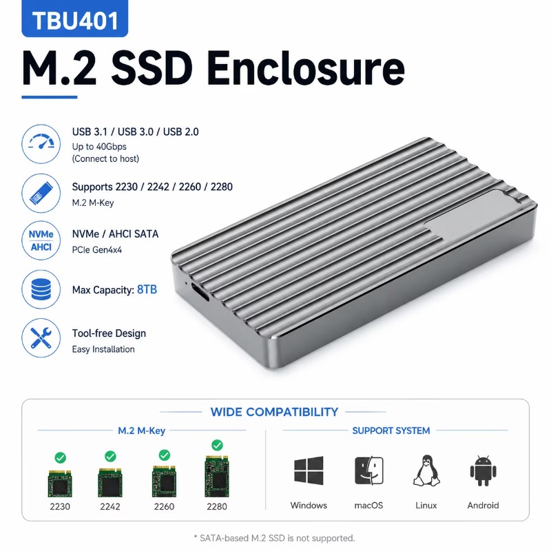 Aluminum M.2 NVMe SSD Enclosur - Usb4 40Gbps External Ssd 8Tb recension och pris